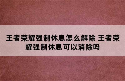 王者荣耀强制休息怎么解除 王者荣耀强制休息可以消除吗